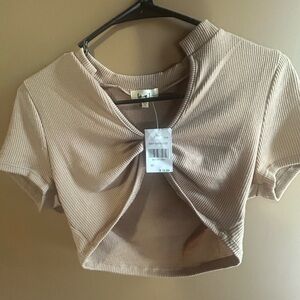 Tan Ribbed Crop Top